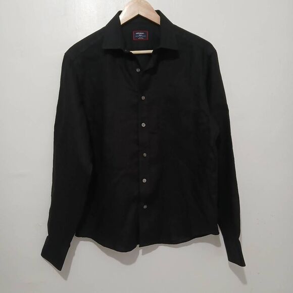 Untuckit mens 100% linen shirt small black WRINKLE RESISTANT button longsleeve - Picture 1 of 7